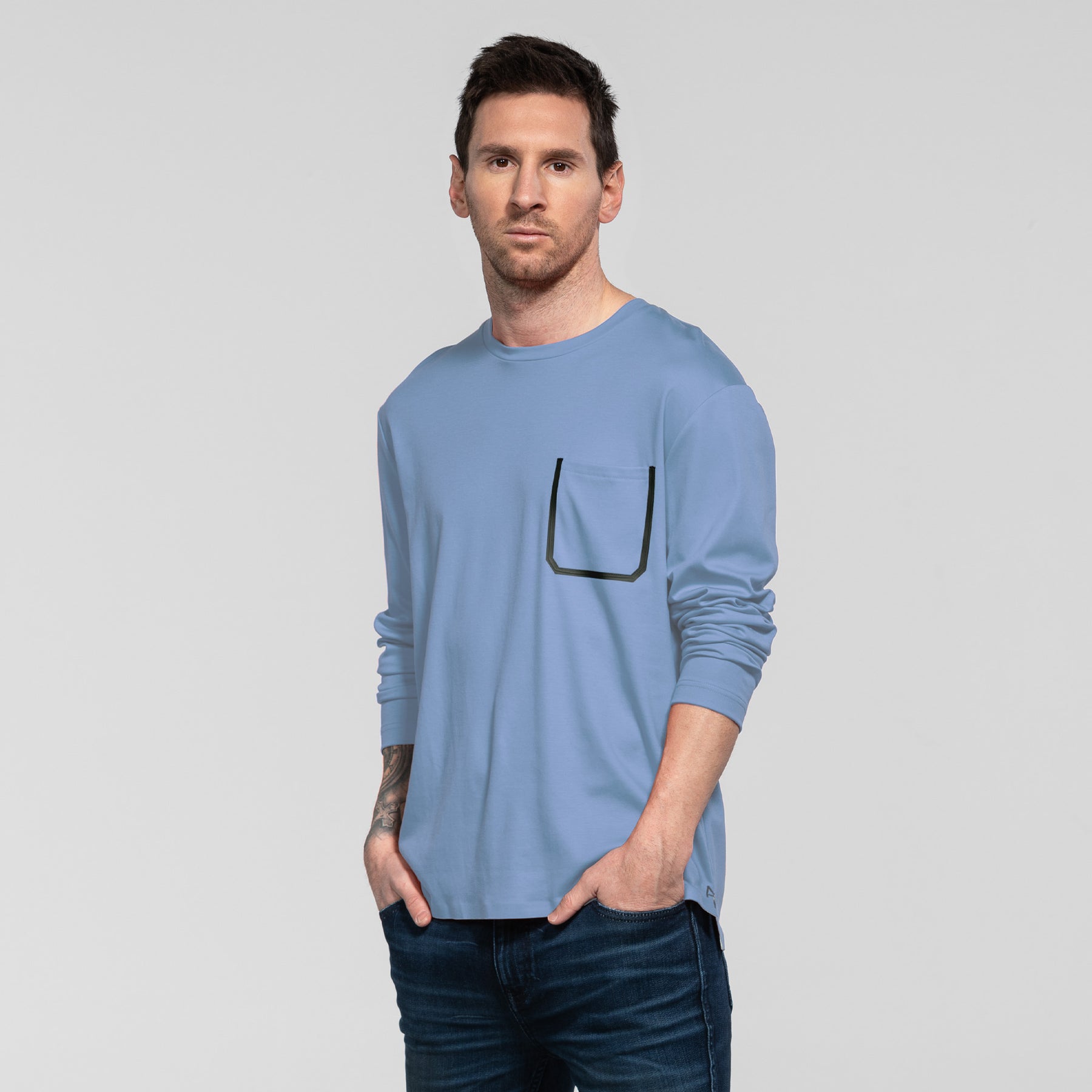 Bonded Pocket Long Sleeve Crew | The Messi Store Black / S